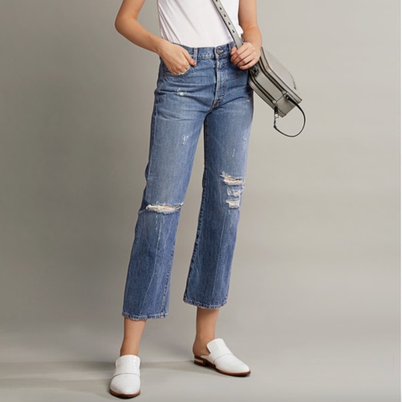 Jean Atelier Laurent High-rised Distressed Cropped Jeans